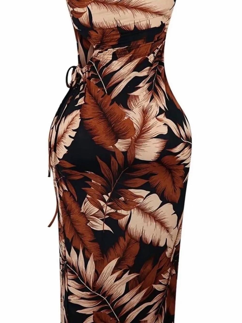 Women’s Brown Tropical Leaf Swim Cover-Up Dress